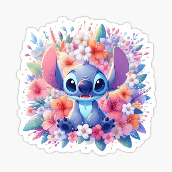 Aperçu de l'œuvre Stitch assis avec un magnifique bouquet de fleur créée et vendue par Helene-Creation.