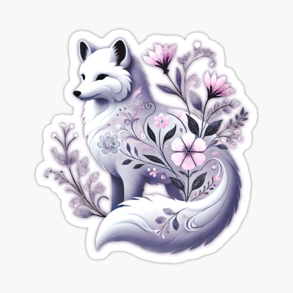 Aperçu de l'œuvre Motif floral mystique de renard blanc et de lavande – Enchanted Nature Design créée et vendue par CritterManiaUK.