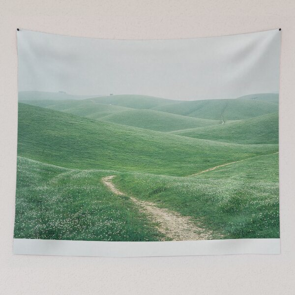 Item preview, Minimalist Green Hills and Winding Path in Italy - Landscape Photography designed and sold by regnumsaturni.
