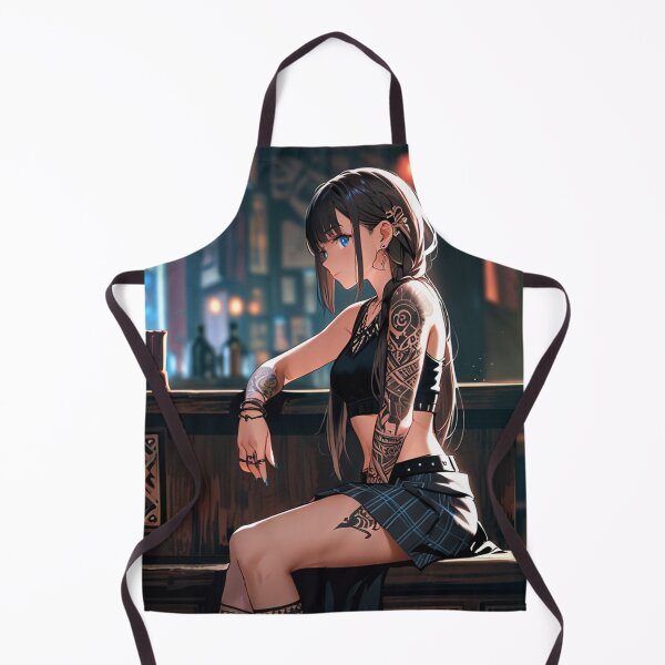 Item preview, Beautiful dark haired Tattooed Anime Manga Girl in sleeveless top designed and sold by Vintage Designs +.