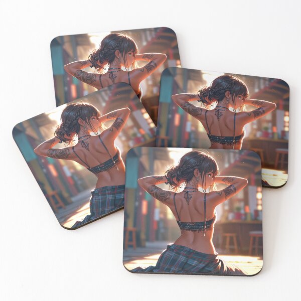 Item preview,  Beautiful dark haired Tattooed Anime Manga Girl in sleeveless top designed and sold by Vintage Designs +.
