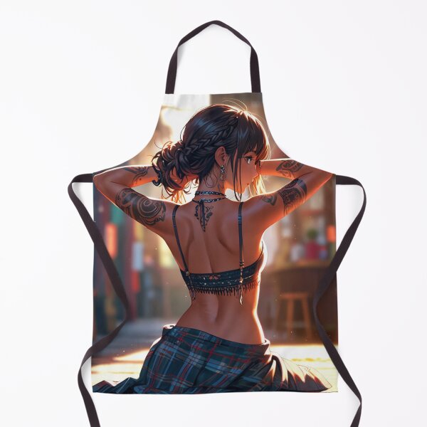 Item preview, Beautiful dark haired Tattooed Anime Manga Girl in sleeveless top designed and sold by Vintage Designs +.