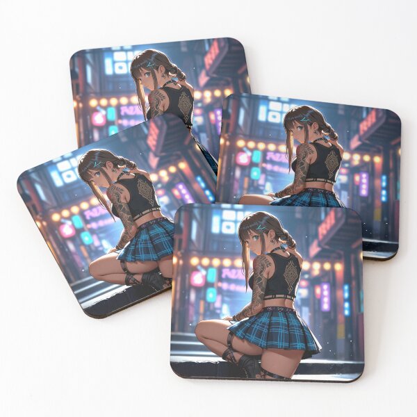 Item preview,  Beautiful dark haired Tattooed Anime Manga Girl in sleeveless top designed and sold by Vintage Designs +.