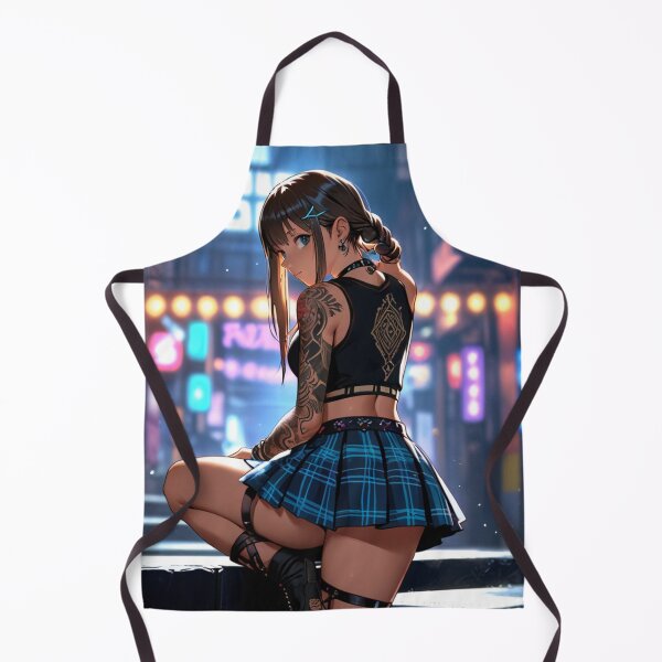 Item preview, Beautiful dark haired Tattooed Anime Manga Girl in sleeveless top designed and sold by Vintage Designs +.