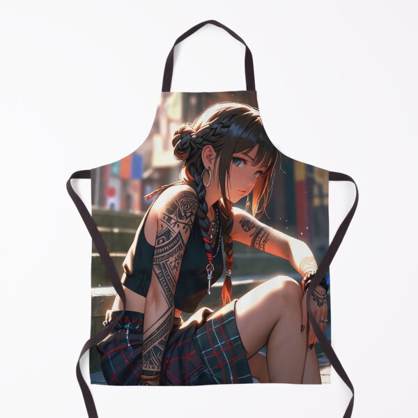 Item preview, Beautiful dark haired Tattooed Anime Manga Girl in sleeveless top designed and sold by Vintage Designs +.