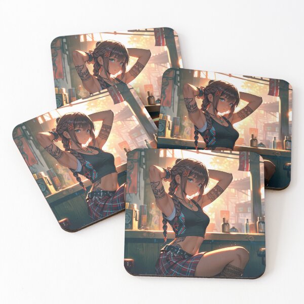 Item preview,  Beautiful dark haired Tattooed Anime Manga Girl in sleeveless top designed and sold by Vintage Designs +.
