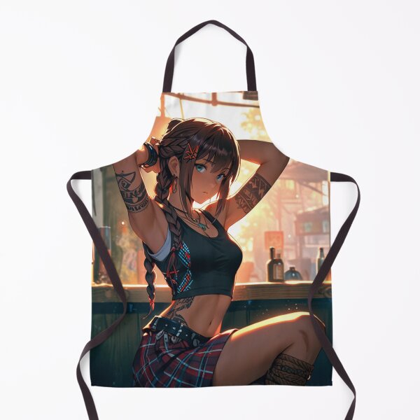 Item preview, Beautiful dark haired Tattooed Anime Manga Girl in sleeveless top designed and sold by Vintage Designs +.