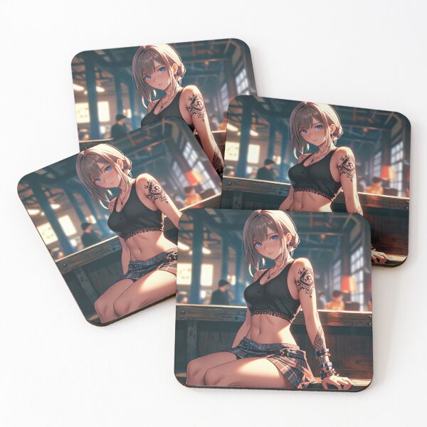 Item preview, Beautiful light haired Tattooed Anime Manga Girl in sleeveless top designed and sold by Vintage Designs +.