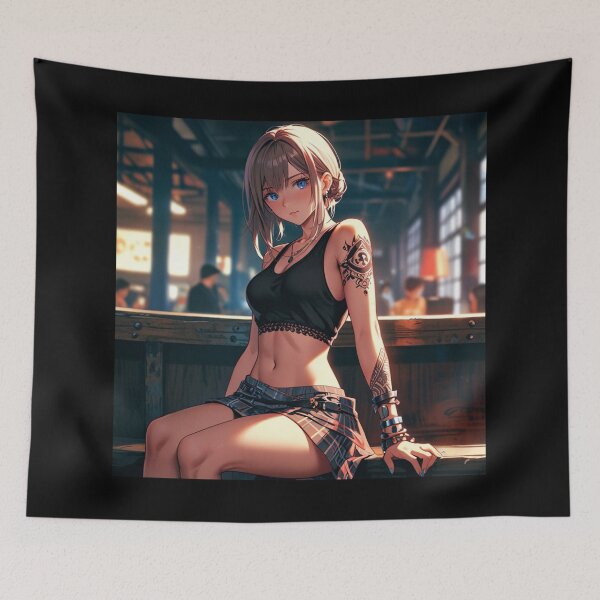 Item preview, Beautiful light haired Tattooed Anime Manga Girl in sleeveless top designed and sold by Vintage Designs +.
