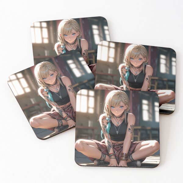 Item preview,  Beautiful light haired Tattooed Anime Manga Girl in sleeveless top designed and sold by Vintage Designs +.