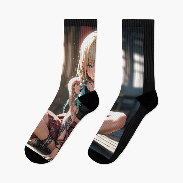Item preview,  Beautiful light haired Tattooed Anime Manga Girl in sleeveless top designed and sold by Vintage Designs +.