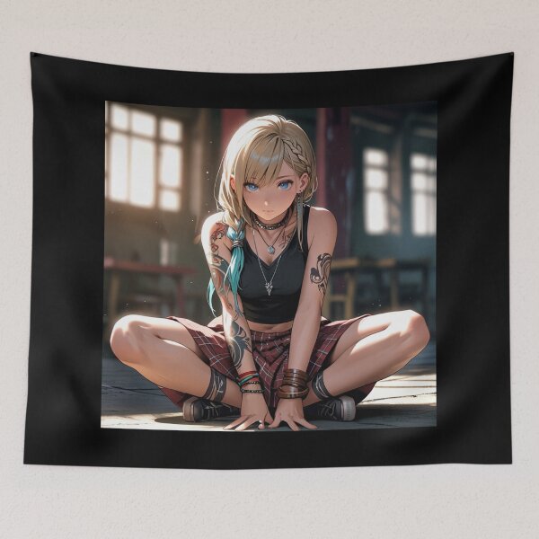Item preview,  Beautiful light haired Tattooed Anime Manga Girl in sleeveless top designed and sold by Vintage Designs +.