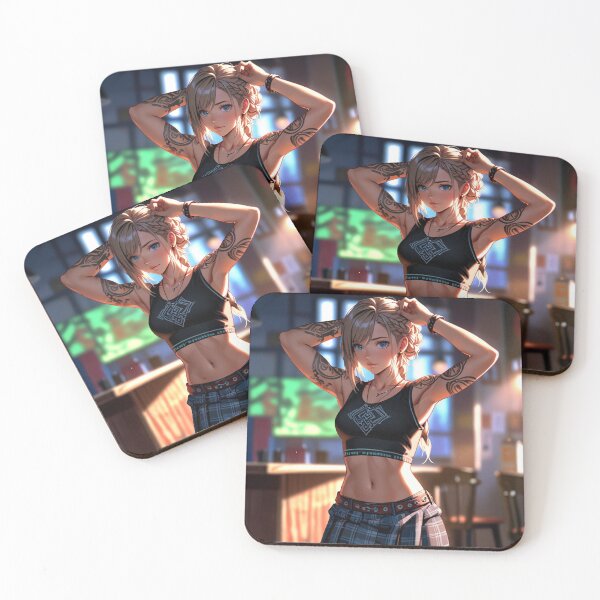 Item preview, Beautiful light haired Tattooed Anime Manga Girl in sleeveless top designed and sold by Vintage Designs +.