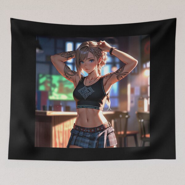 Item preview, Beautiful light haired Tattooed Anime Manga Girl in sleeveless top designed and sold by Vintage Designs +.