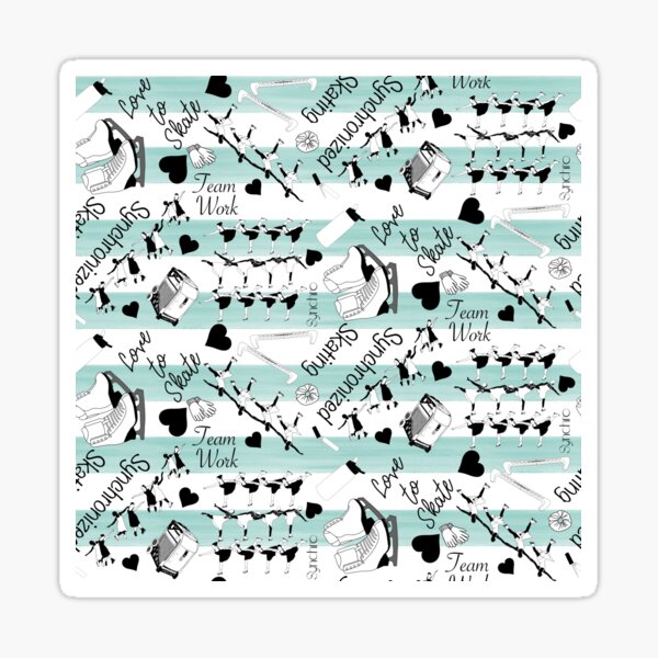 Synchronized Skating Black and White, Striped Design on Mint Green Sticker