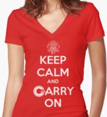 Keep Calm Carry On Calgary White Women's Fitted V-Neck T-Shirt