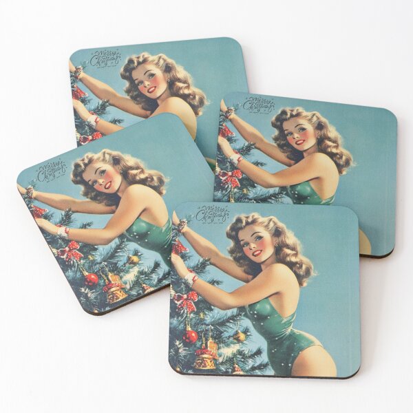 Item preview, 1950s vintage Christmas tree decorating pin up girl designed and sold by The Art of Kkatarynka.
