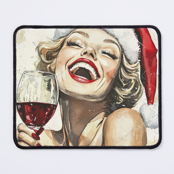 Artikelvorschau, Weihnachtsklassiker 50er Jahre Pin Up mit Glas Rotwein entworfen und verkauft von The Art of Kkatarynka.