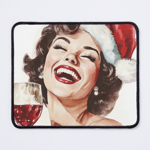 Artikelvorschau, Weihnachtsklassiker 50er Jahre Pin Up mit Glas Rotwein entworfen und verkauft von The Art of Kkatarynka.