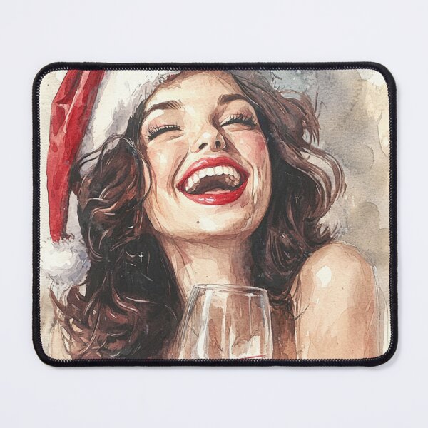 Artikelvorschau, Weihnachtsklassiker 50er Jahre Pin Up mit Glas Rotwein entworfen und verkauft von The Art of Kkatarynka.