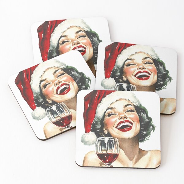 Artikelvorschau, Weihnachtsklassiker 50er Jahre Pin Up mit Glas Rotwein entworfen und verkauft von The Art of Kkatarynka.