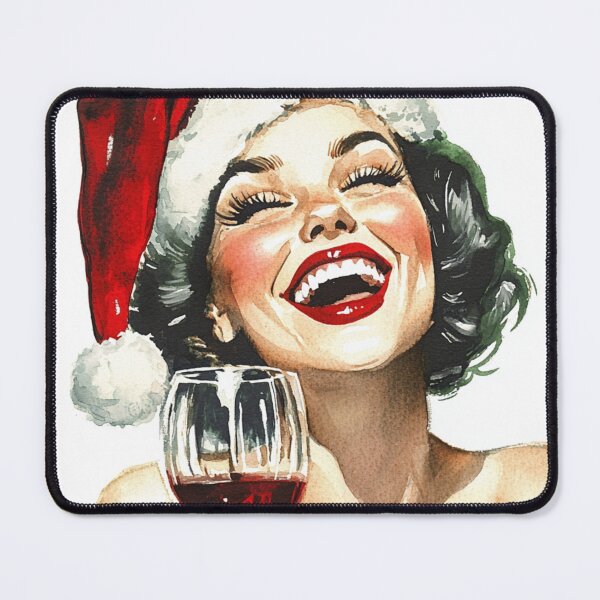 Artikelvorschau, Weihnachtsklassiker 50er Jahre Pin Up mit Glas Rotwein entworfen und verkauft von The Art of Kkatarynka.