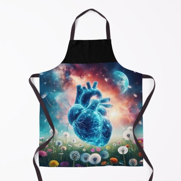 Item preview, Anatomy blue crystal luminscence heart over a dandelion and daisy meadow against a galaxy moon celestial backdrop designed and sold by EmeraldeaArt.