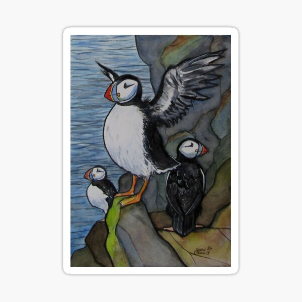 Item preview, Puffins. Watercolour on 21x29.7cm paper. designed and sold by crowleyronan123.