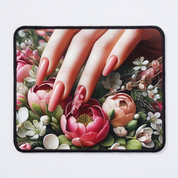 Item preview, beautiful manicured pastel purple nails female hand placed on blooming peonies vintage flowers designed and sold by EmeraldeaArt.