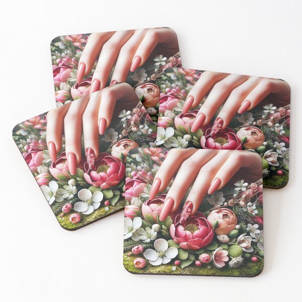 Item preview, beautiful manicured pastel purple nails female hand placed on blooming peonies vintage flowers designed and sold by EmeraldeaArt.