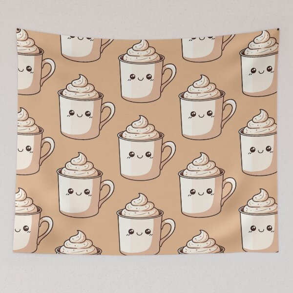 Aperçu de l'œuvre Chocolat chaud Kawaii Happy avec crème fouettée créée et vendue par CriaCreative.