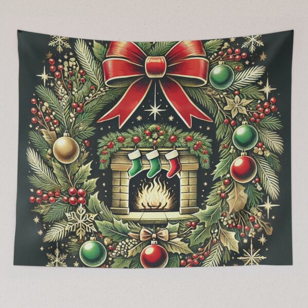 Artikelvorschau, Eleganter Weihnachtskranz mit gemütlichem Kamindesign entworfen und verkauft von thoratsdesign.