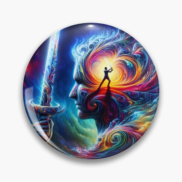 Item preview, Man fighting mind with sword abstract fractal swirly colorful art designed and sold by EmeraldeaArt.