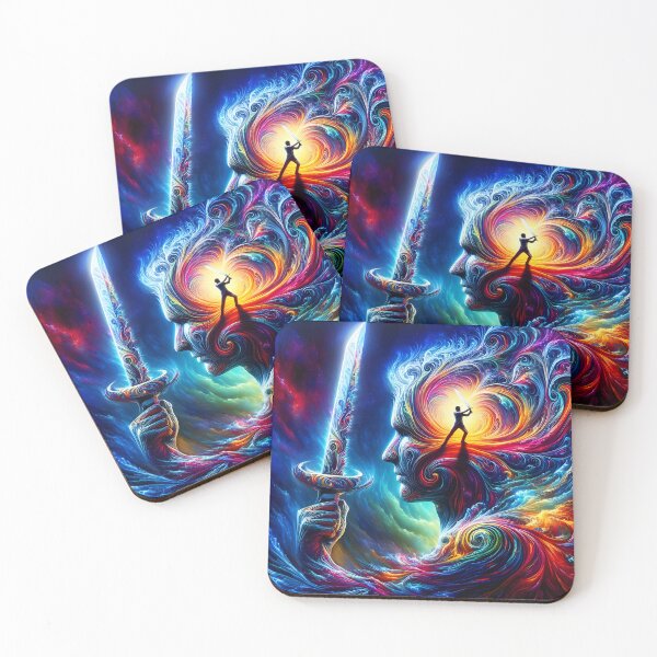 Item preview, Man fighting mind with sword abstract fractal swirly colorful art designed and sold by EmeraldeaArt.