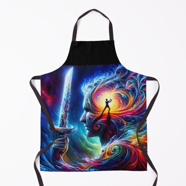 Item preview, Man fighting mind with sword abstract fractal swirly colorful art designed and sold by EmeraldeaArt.