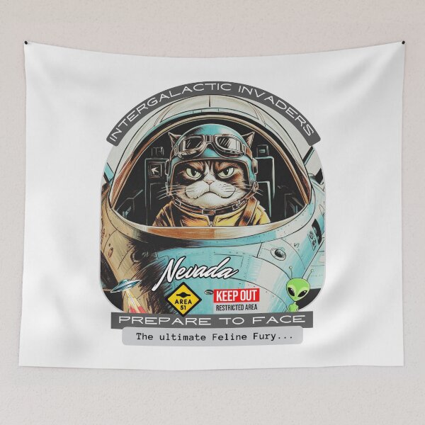 Item preview, When Cats Fly: Fighter Jets and UFOs Collide - Alien-themed funny gifts designed and sold by MaFleiva.