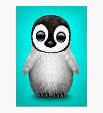 Cute Baby Penguin on Blue Photographic Print