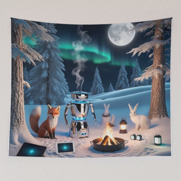 Item preview, Aurora Winter Campfire Robot Fox And Friends designed and sold by Dream Output .