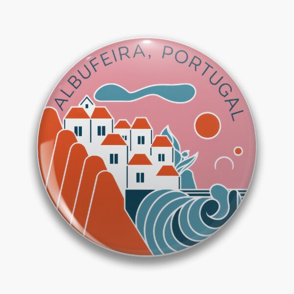 Item preview, Vintage travel sticker Albufeira Portugal - Minimal retro design with coastal landscape of the Algarve designed and sold by pod24.