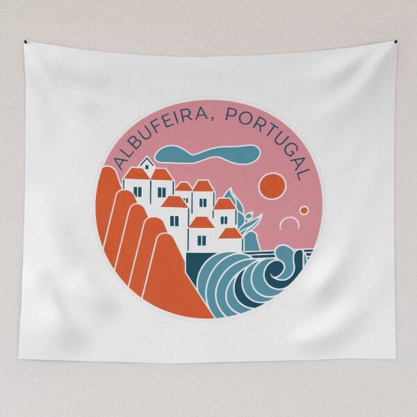 Item preview, Vintage travel sticker Albufeira Portugal - Minimal retro design with coastal landscape of the Algarve designed and sold by pod24.