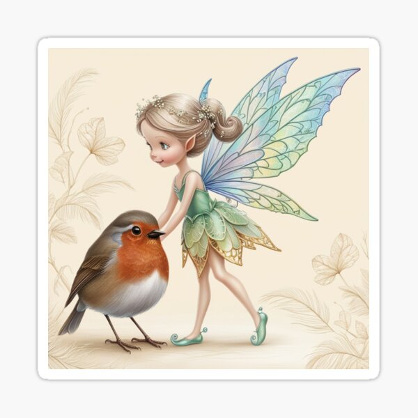 Item preview, Enchanting Fairy with Delicate Wings with a cute Robin  designed and sold by T-shirtMill.