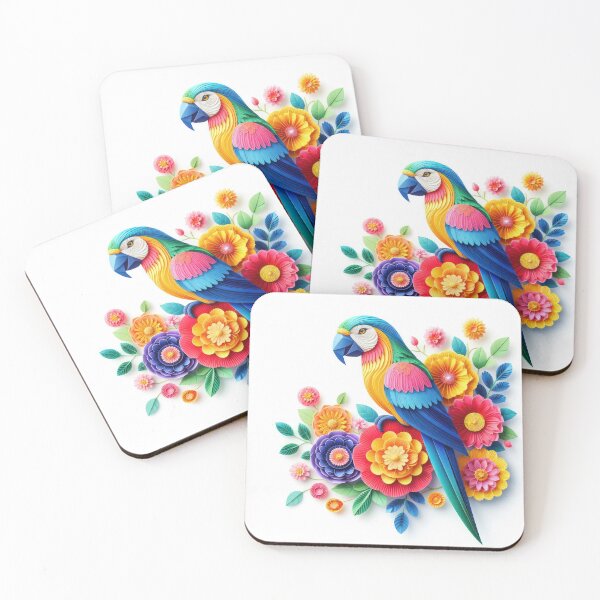 Item preview, Immerse yourself in the artful world of kirigami with a vibrant parrot against a backdrop of colorful flowers. Isolated on white, this masterpiece combines precision and elegance designed and sold by Care-and-Share.