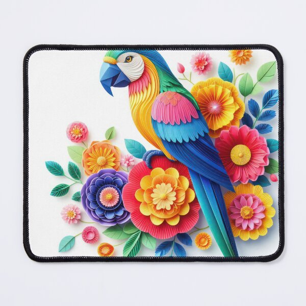 Item preview, Immerse yourself in the artful world of kirigami with a vibrant parrot against a backdrop of colorful flowers. Isolated on white, this masterpiece combines precision and elegance designed and sold by Care-and-Share.