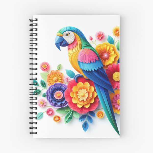 Item preview, Immerse yourself in the artful world of kirigami with a vibrant parrot against a backdrop of colorful flowers. Isolated on white, this masterpiece combines precision and elegance designed and sold by Care-and-Share.