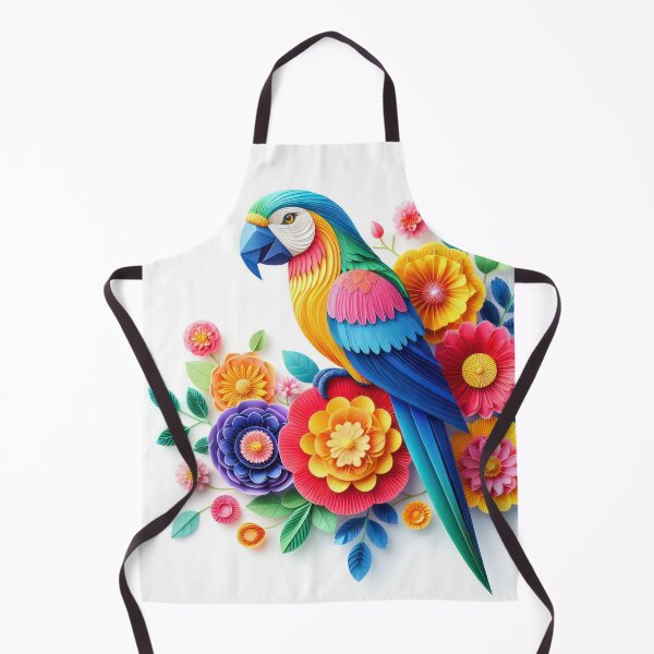 Item preview, Immerse yourself in the artful world of kirigami with a vibrant parrot against a backdrop of colorful flowers. Isolated on white, this masterpiece combines precision and elegance designed and sold by Care-and-Share.