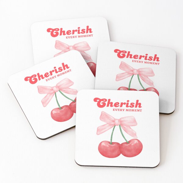 Item preview, Cherry with Bow Illustration - "Cherish Every Moment" Inspirational Art designed and sold by ColorsHappiness.