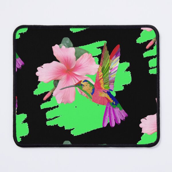 Item preview, Bird Colibri - Peach colored tropical hibiscus pink black designed and sold by StudioViArt.