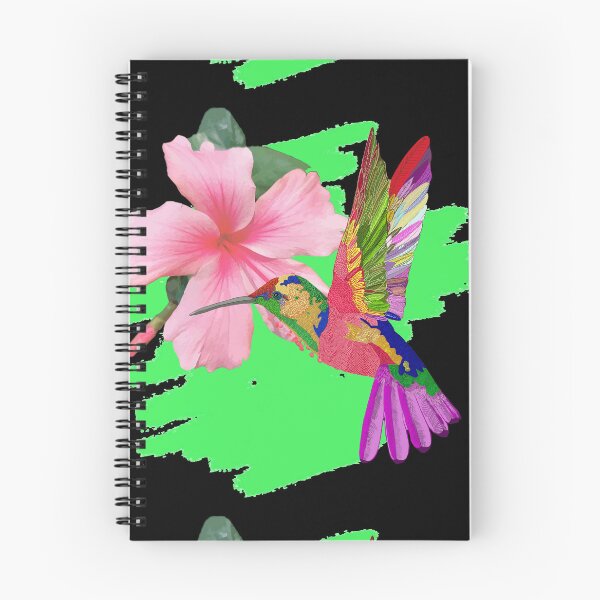 Item preview, Bird Colibri - Peach colored tropical hibiscus pink black designed and sold by StudioViArt.