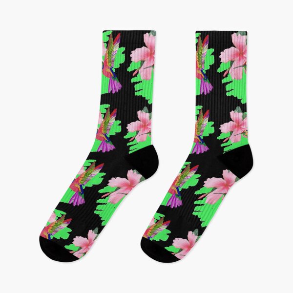 Item preview, Bird Colibri - Peach colored tropical hibiscus pink black designed and sold by StudioViArt.