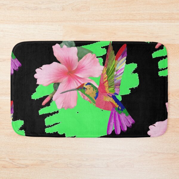 Item preview, Bird Colibri - Peach colored tropical hibiscus pink black designed and sold by StudioViArt.